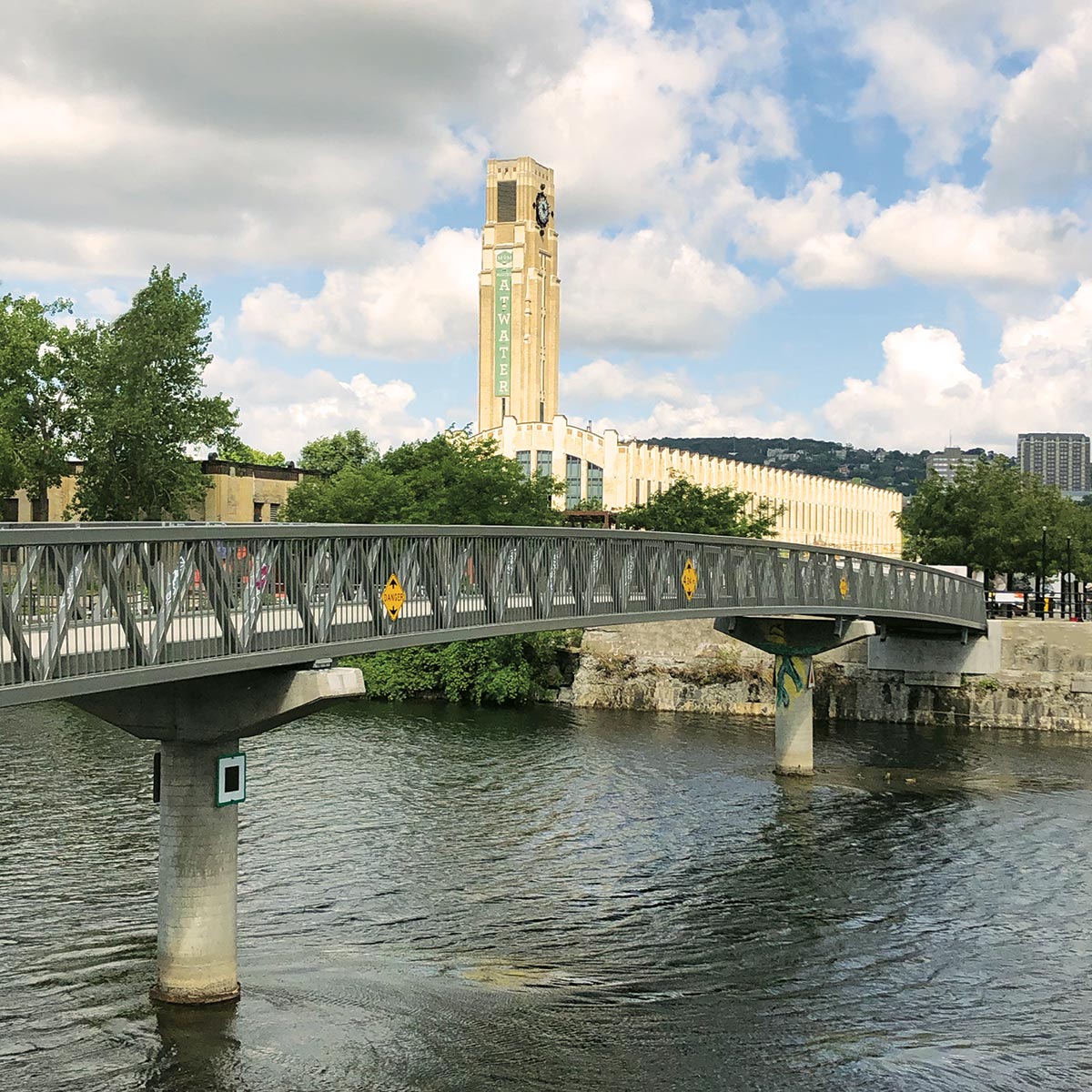 River and bridge next to joia griffintown building